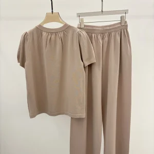 25 Summer New Women's High Quality Collar Versatile Fashionable Top T-shirt+Loose Straight Pants Two Piece Set