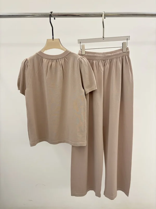 25 Summer New Women's High Quality Collar Versatile Fashionable Top T-shirt+Loose Straight Pants Two Piece Set