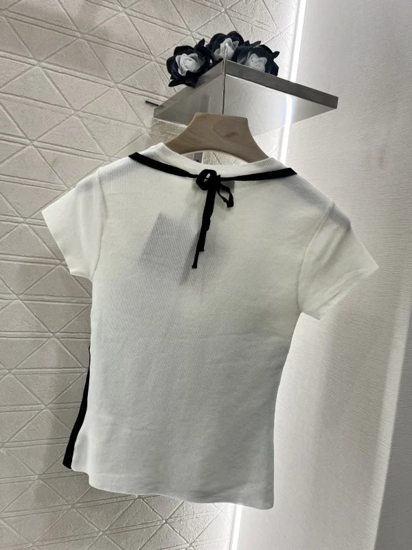 25 new women's fashionable European and American style letter embroidery lace suspender short sleeved T-shirt fake 2-piece set s - Image 2