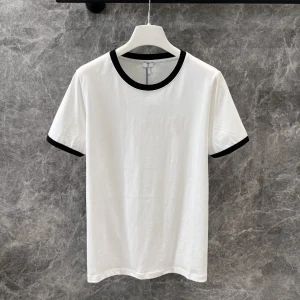 2025 Women New T-shirt Embroidery All Round Neck Fashion Color Contrast Simple Short-sleeved Women T-shirt