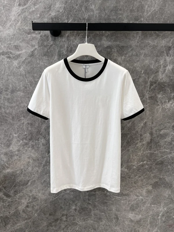 2025 Women New T-shirt Embroidery All Round Neck Fashion Color Contrast Simple Short-sleeved Women T-shirt
