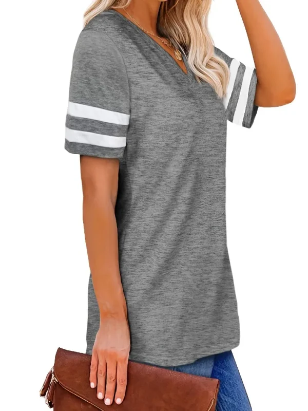 Women's Plus Size 1XL-8XL Casual V-neck Short Sleeved Solid Color Loose T-shirt Sports Outdoor Top Women Clothing - Image 5