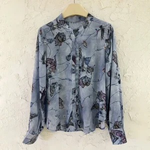 Z22T277 Flowers Animal Graphic Print Women T-Shirt Summer O-Neck Long Sleeve Buttons Lady Pullover Classic Casual Femme Top