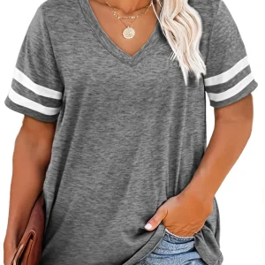 Women's Plus Size 1XL-8XL Casual V-neck Short Sleeved Solid Color Loose T-shirt Sports Outdoor Top Women Clothing